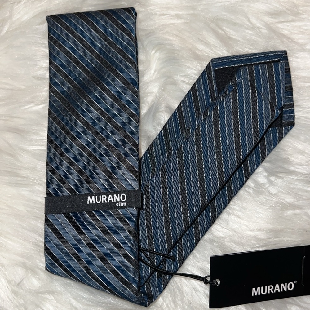 Murano Slim NWT Diagonal Stripe Tie  Charcoal & Blue Colors